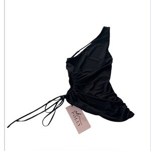 Oh Polly Black One shoulder Draped Tank Top